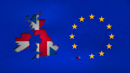 British map cut out in EU flag, with circle of stars - illustration