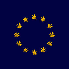 Legalization of marijuana.Illustration of marijuana legalization in Europe as a flag