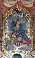 Fototapeta na wymiar Assumption of the Virgin Mary, main altar in the parish church of Assumption in Marija na Muri, Croatia 