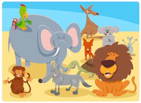cartoon happy animal characters group