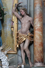 Saint Sebastian, statue on the altar in the parish church of Assumption in Marija na Muri, Croatia 