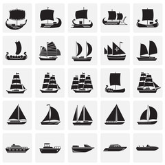 Ship icons set on squares background for graphic and web design. Simple vector sign. Internet concept symbol for website button or mobile app.