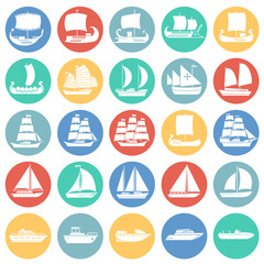 Ship icons set on color circles background for graphic and web design. Simple vector sign. Internet concept symbol for website button or mobile app.