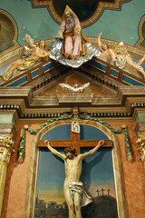 Fototapeta na wymiar Crucifixion, altarpiece in the Parish Church of the Holy Cross in Zacretje, Croatia