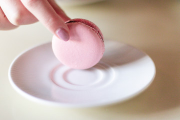 French dessert delight. Plate of sweet macaroon on the table