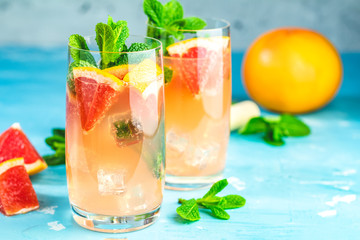 Grapefruit and fresh mint cocktail with juice