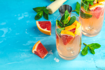 Grapefruit and fresh mint cocktail with juice