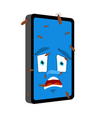 Bug in Phone isolated. Infected by insects Smartphone Cartoon Style. Gadget panicked Vector