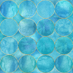 Abstract watercolor background with blue turquoise color circles