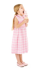 Ice Cream: Girl Takes a Bite Of Giant Ice Cream Cone