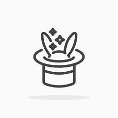 Magic hat icon in line style. Editable stroke.