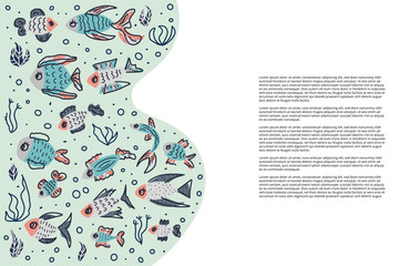 Vector fish collection isolated in doodle style. 