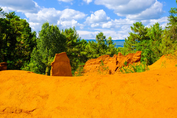 Landscape of ocher quarries of Roussillon in France