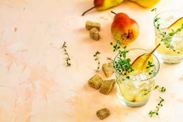 Summer drinks, thyme pear cocktails.