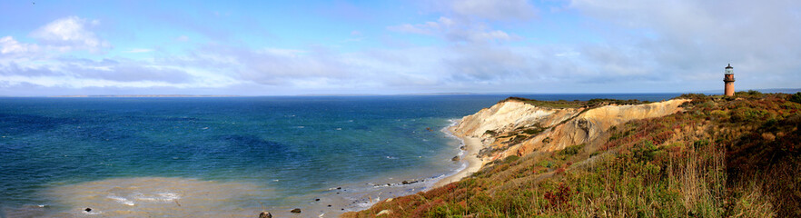 Gay Head Lighthouse Ocean Cliff Aquinnah Head Cape Cod Sunny Day in Boston Massachusetts 
