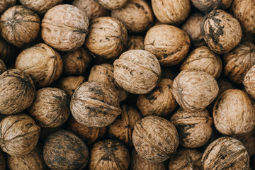 Natural walnut pattern texture, Raw bio walnuts background