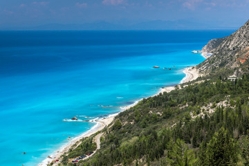 Fototapeta na wymiar Panoramic landscape with blue waters, Lefkada, Ionian Islands, Greece