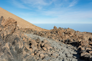 Fototapeta na wymiar Hiking trail running through spectacular volcanic landscape.