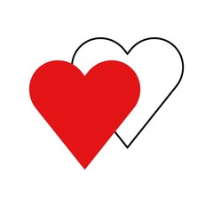 Flat heart icon with outline shape isolated on white background. Vector illustration.