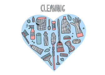 Cleaning tools. Vector set of cleaning equipment. 