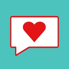 Message box with red heart notification flat icon. Vector illustration.
