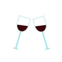 Two Glasses with Wine flat Icon. Vector illustration.