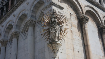 San Michele in Foro . Roman Catholic basilica church in Lucca, Italy Madonna Tuscany