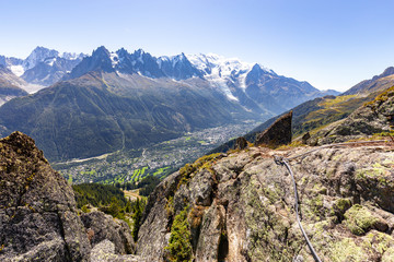 Fototapeta na wymiar Mont Blanc mountain Chamonix village tvalley view.