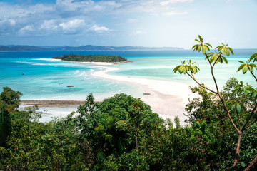 the beautiful Nosy Iranja island, tropical beach on a famous touristic island landmark, Madagascar.