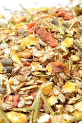 Fruity natural sportive  muesli background. for horse.