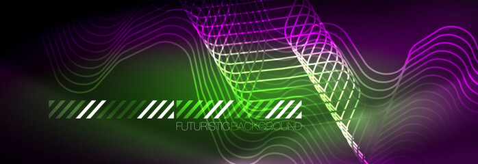 Glowing neon abstract lines, techno futuristic template