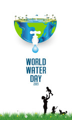 concept of world water day with family in the garden.paper art and craft style - Vector