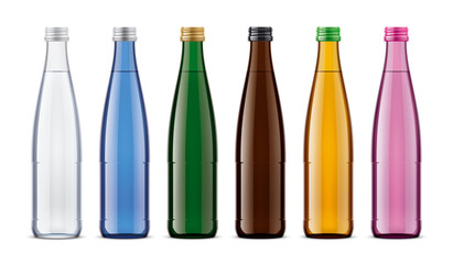 A set of colored glass bottles