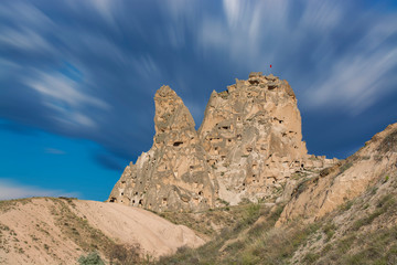 Fototapeta premium Uchisar, Cappadocia, Turkey , beautiful landscape and long exposure clouds.