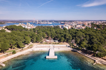 Aerial shot of lungomare coast in Pula,Croatia