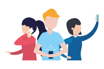 group of people with smartphone avatar character