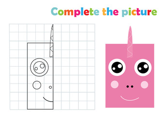 Complete picture unicorn copy coloring page book, vector illustration