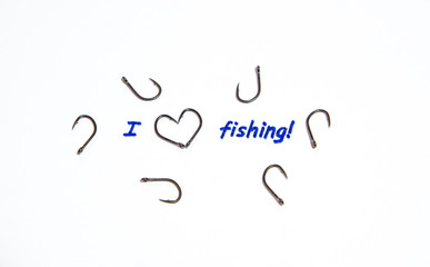 I love fishing inscription. Photo on a white background.