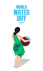world water day - Indian woman carrying on water pot - Vector