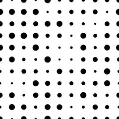 Black and white seamless pattern with grunge halftone dots. Dotted texture. Halftone dots background. Polka dot infinity. Abstract geometrical pattern of round shape.Screen print. Vector illustration