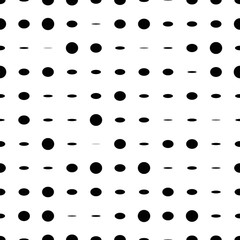 Black and white seamless pattern with grunge halftone dots. Dotted texture. Halftone dots background. Polka dot infinity. Abstract geometrical pattern of round shape.Screen print. Vector illustration