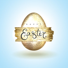Happy Easter greeting with gold glitter easter egg