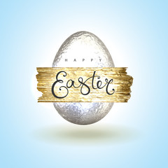 Happy Easter greeting card with silver glitter easter egg