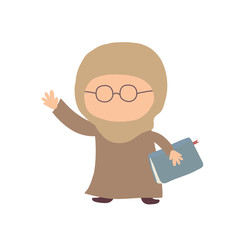 A muslim girl with glasses holds a book. Vector illustration.