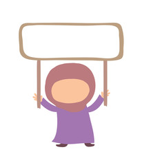 Muslim girl holding a sign. Vector illustration.