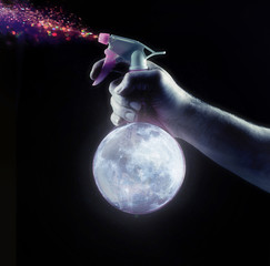 Conceptual picture of moon spray splashing stars