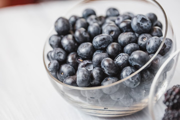 Plate with blueberries close-up.