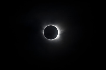 total solar eclipse with corona and solar eruptions