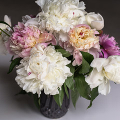 Beautiful bouquet of white and pink peonies