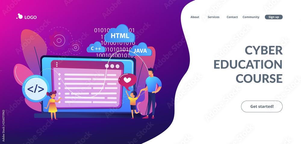 Poster computer programming camp concept landing page.